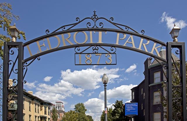 Color photo of LeDroit Park's iron gate 