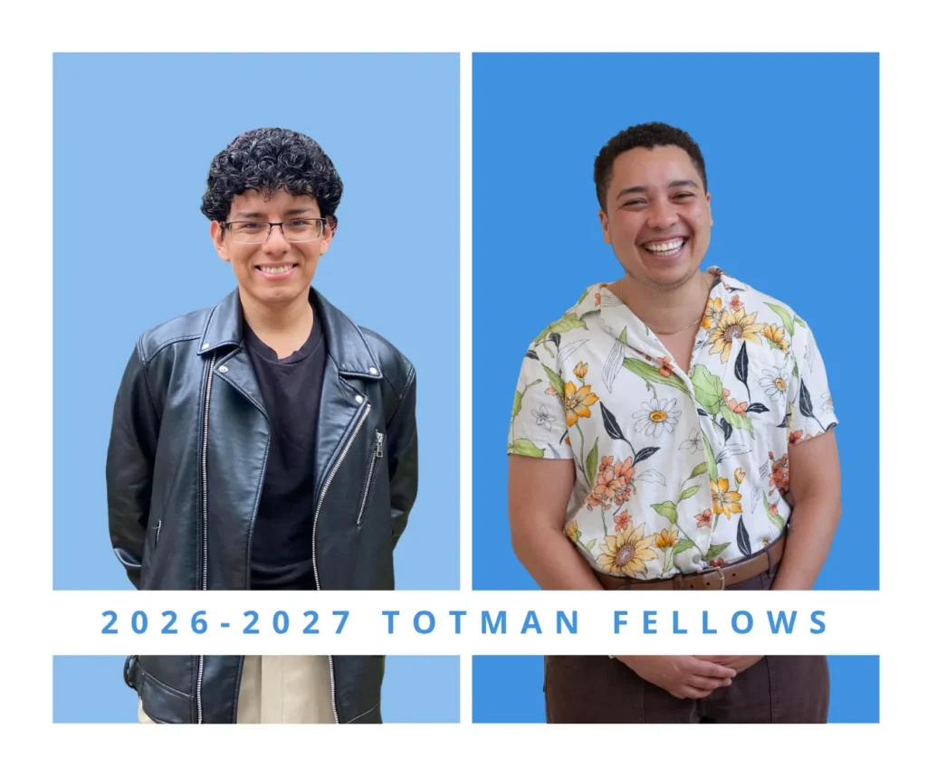 Portraits of 2026–2027 Totman Fellows Patrick Grey and Sam Washington.
