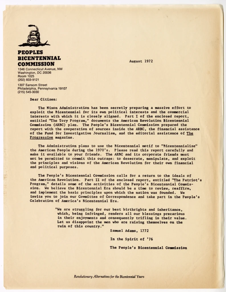 The People's Bicentennial Commission Letter