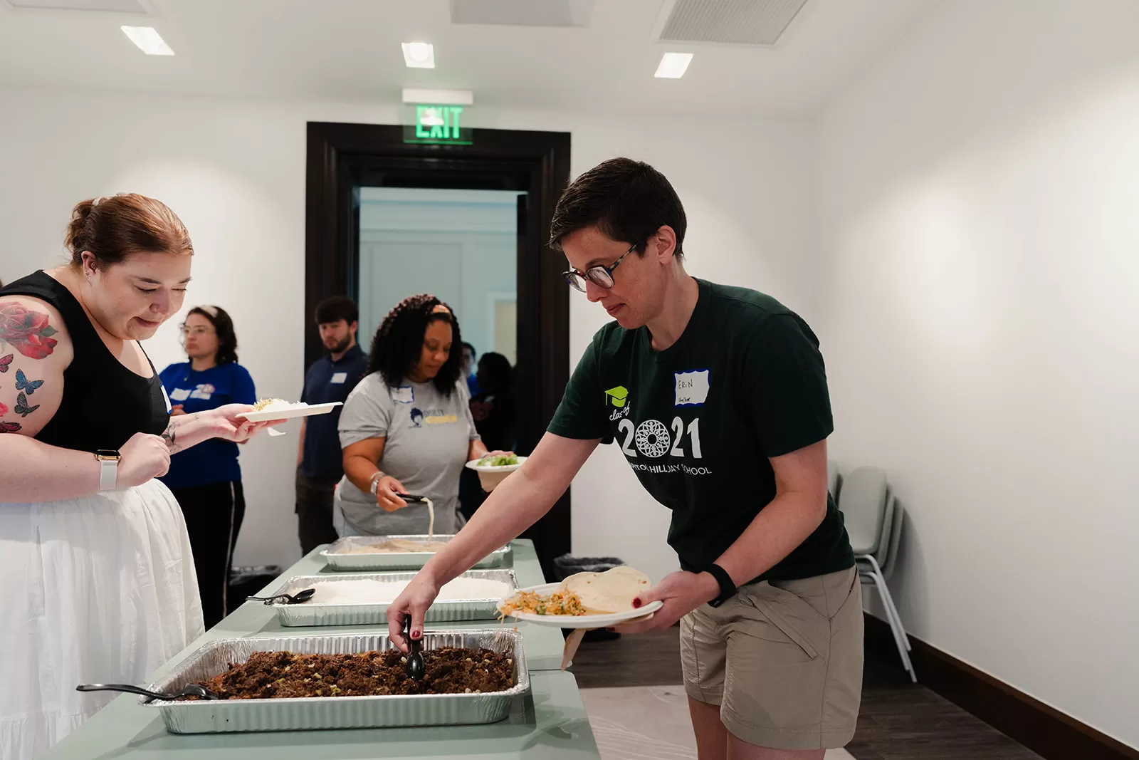 Teachers enjoy a catered lunch in the South Gallery during Teach the District.